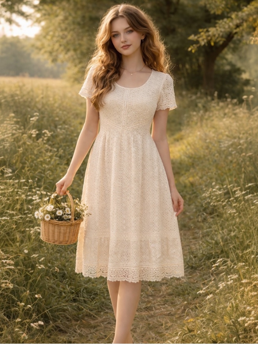 Sundance Ivory Eyelet Shift Dress • Soft Girl Vintage Romantic Cottagecore P8 AG